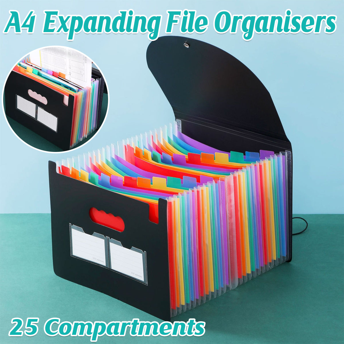 A4 Expanding File Organiser 25 Compartments with Handle