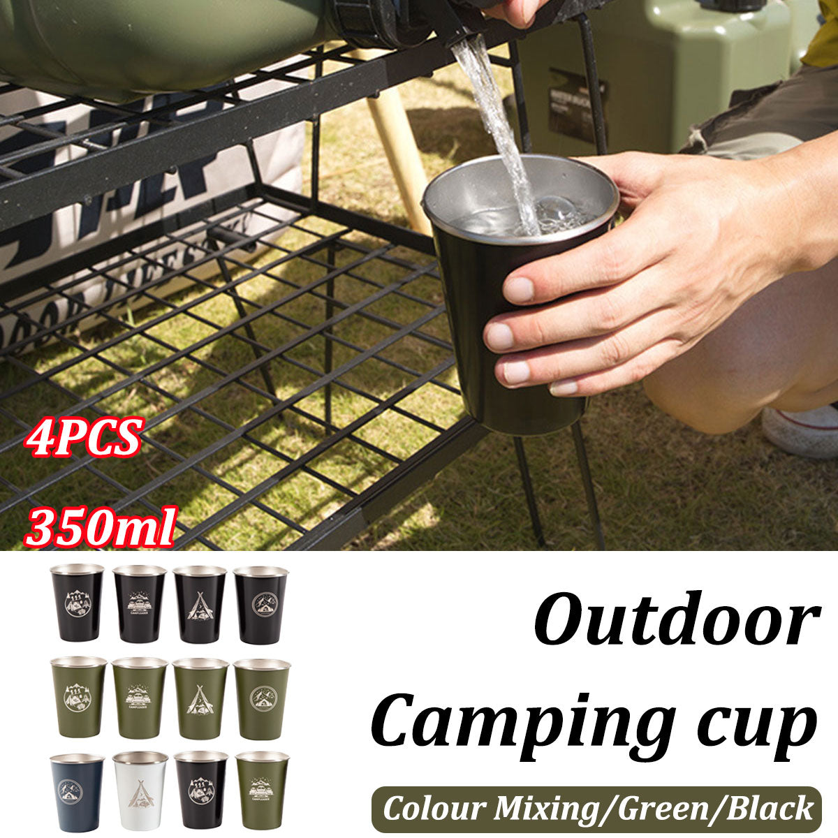 Set of 4 Outdoor 304 Stainless Steel Cups with Bag