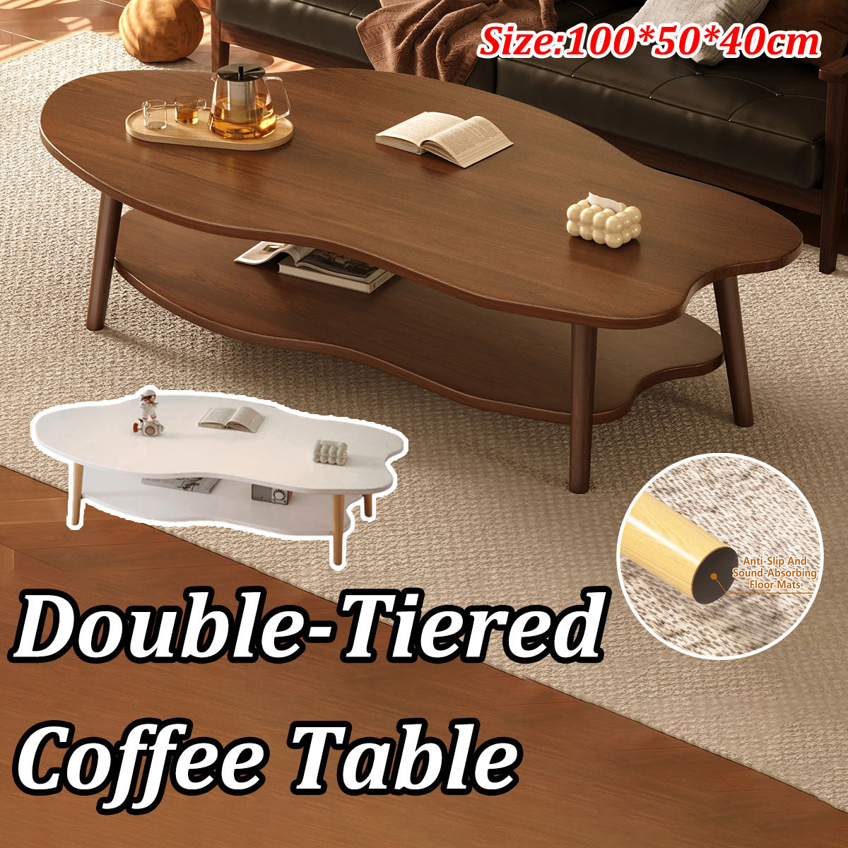 Double-Tiered Coffee Table with Organic Shape
