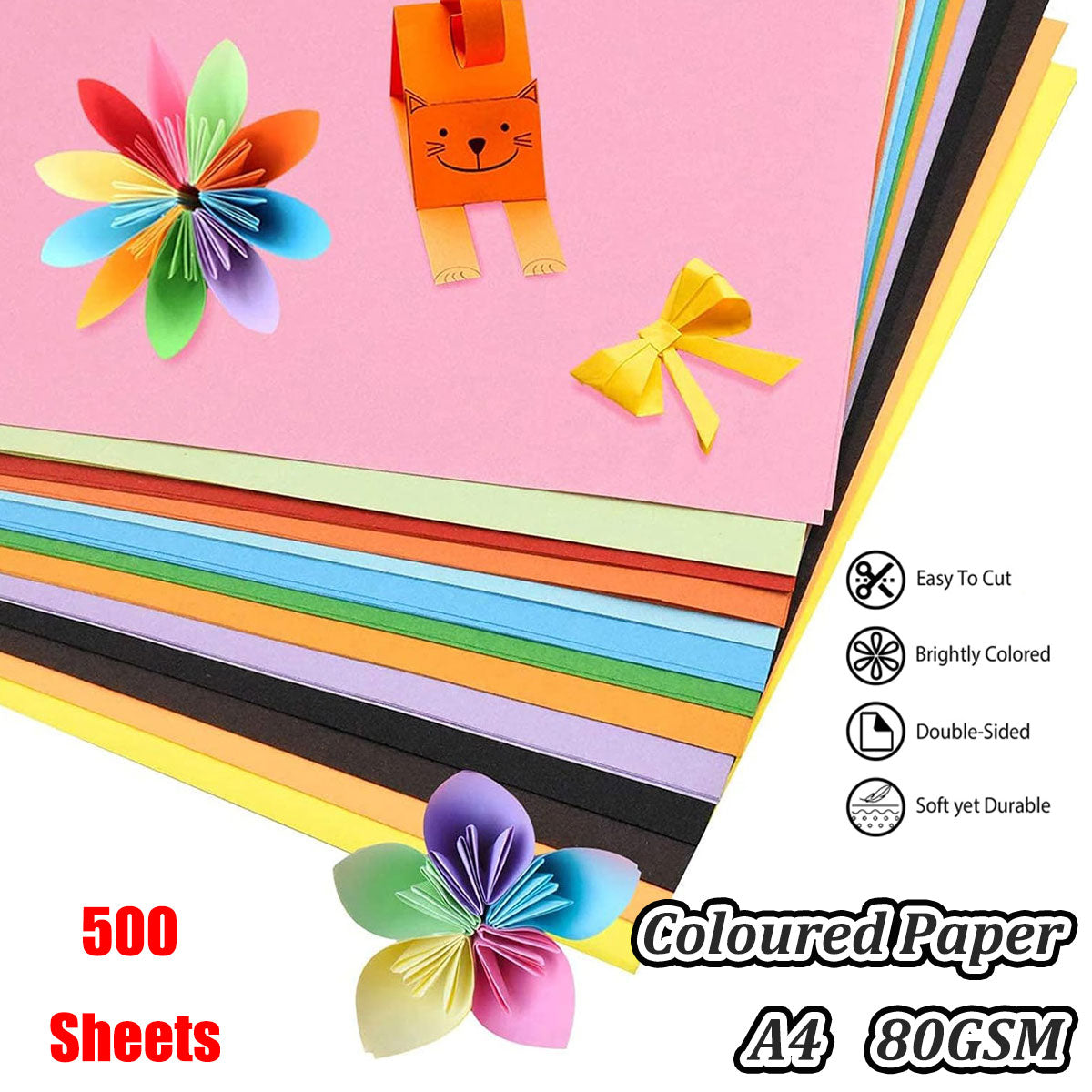 500 Sheets A4 Coloured Paper 80GSM Double-Sided