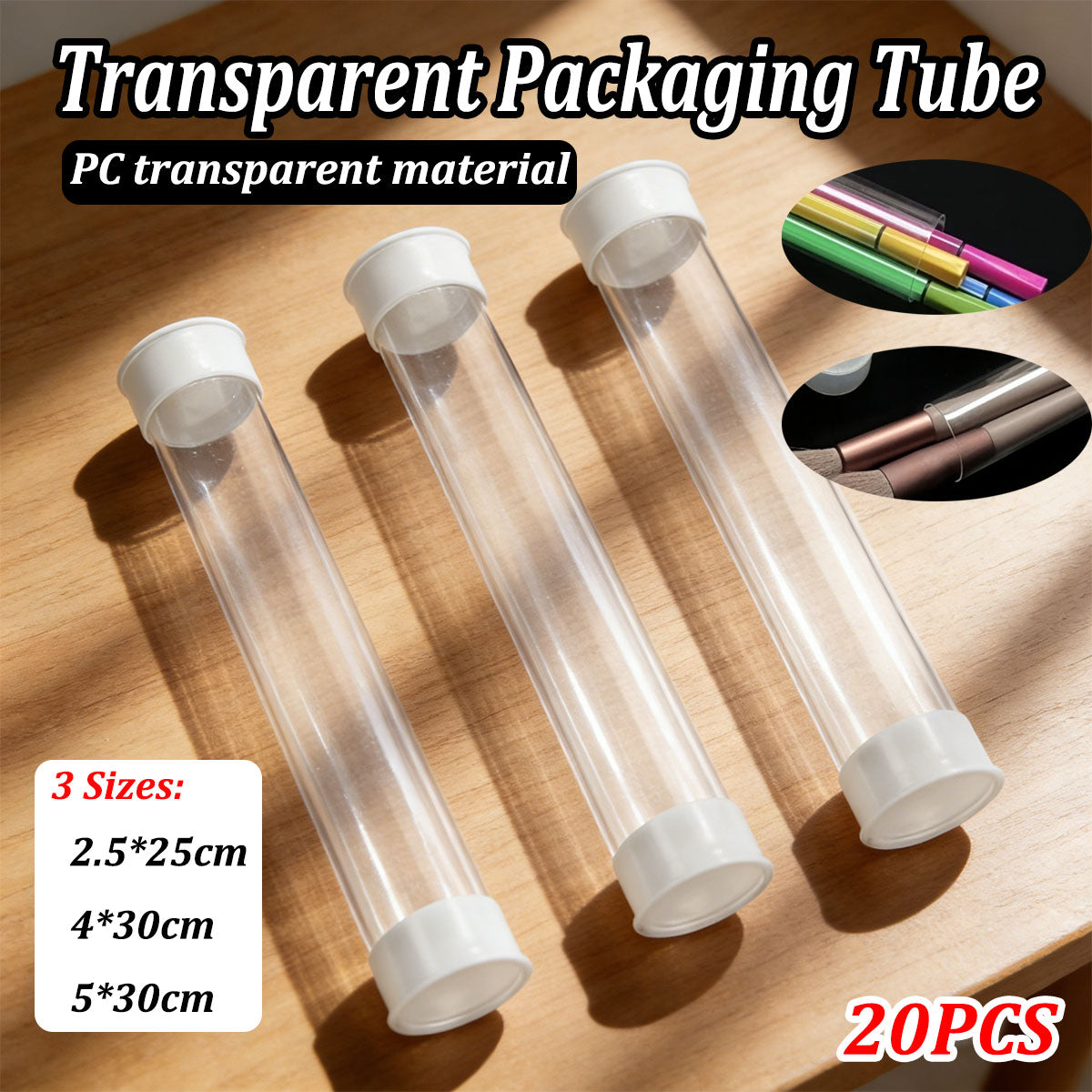 20pcs Clear Plastic Packaging Tubes for Artwork