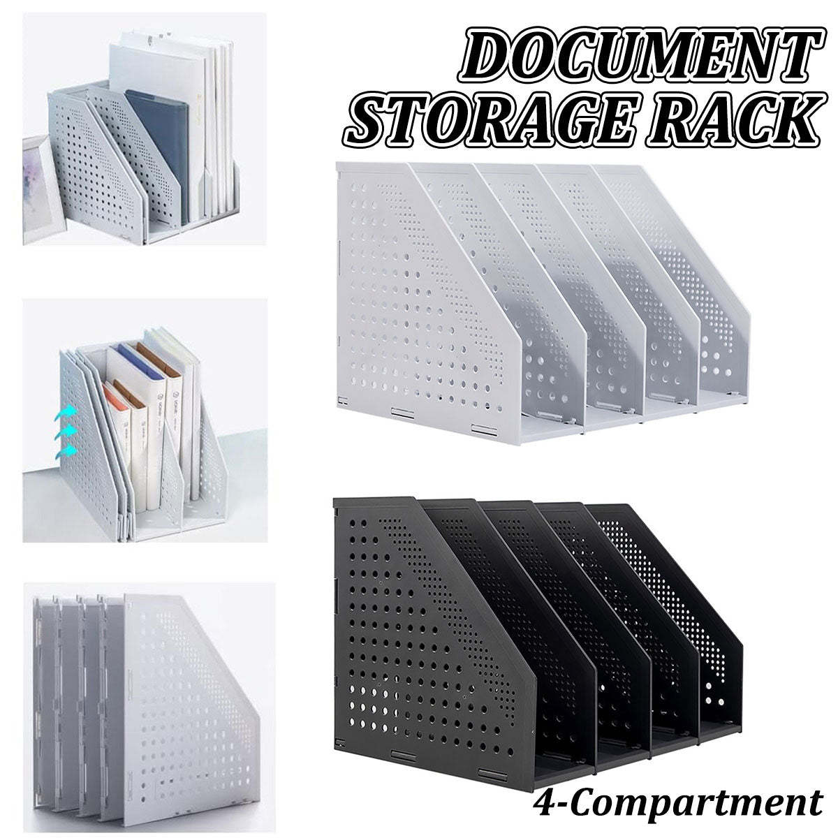 4-Compartment Document Storage Rack Foldable HIPS