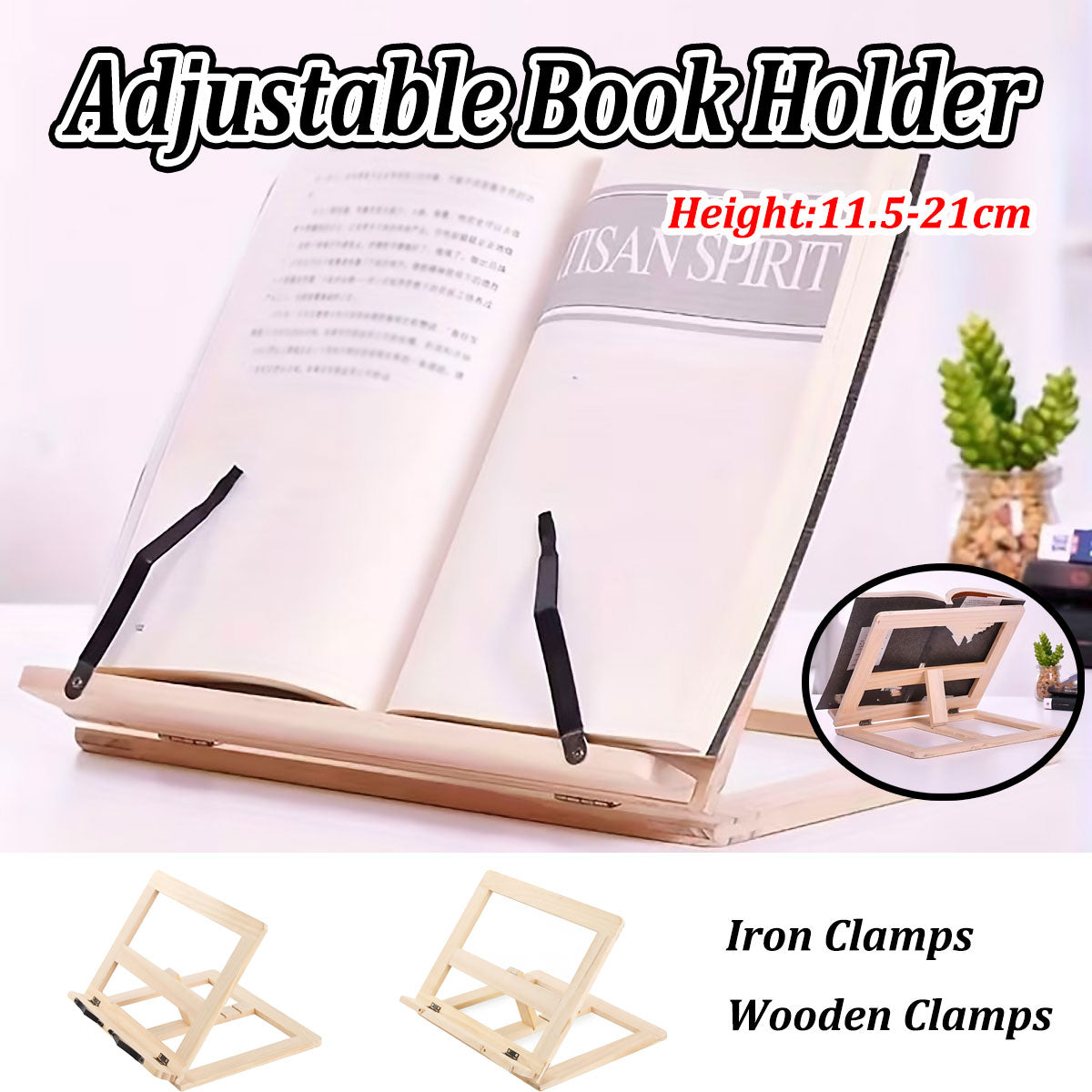Wooden Adjustable Book Stand Foldable for Reading