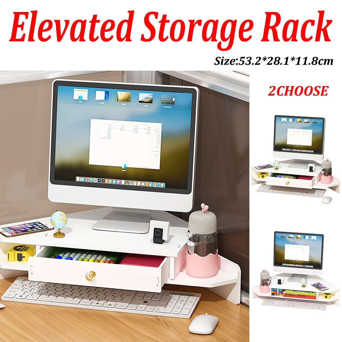 Corner Monitor Stand with Storage Shelves