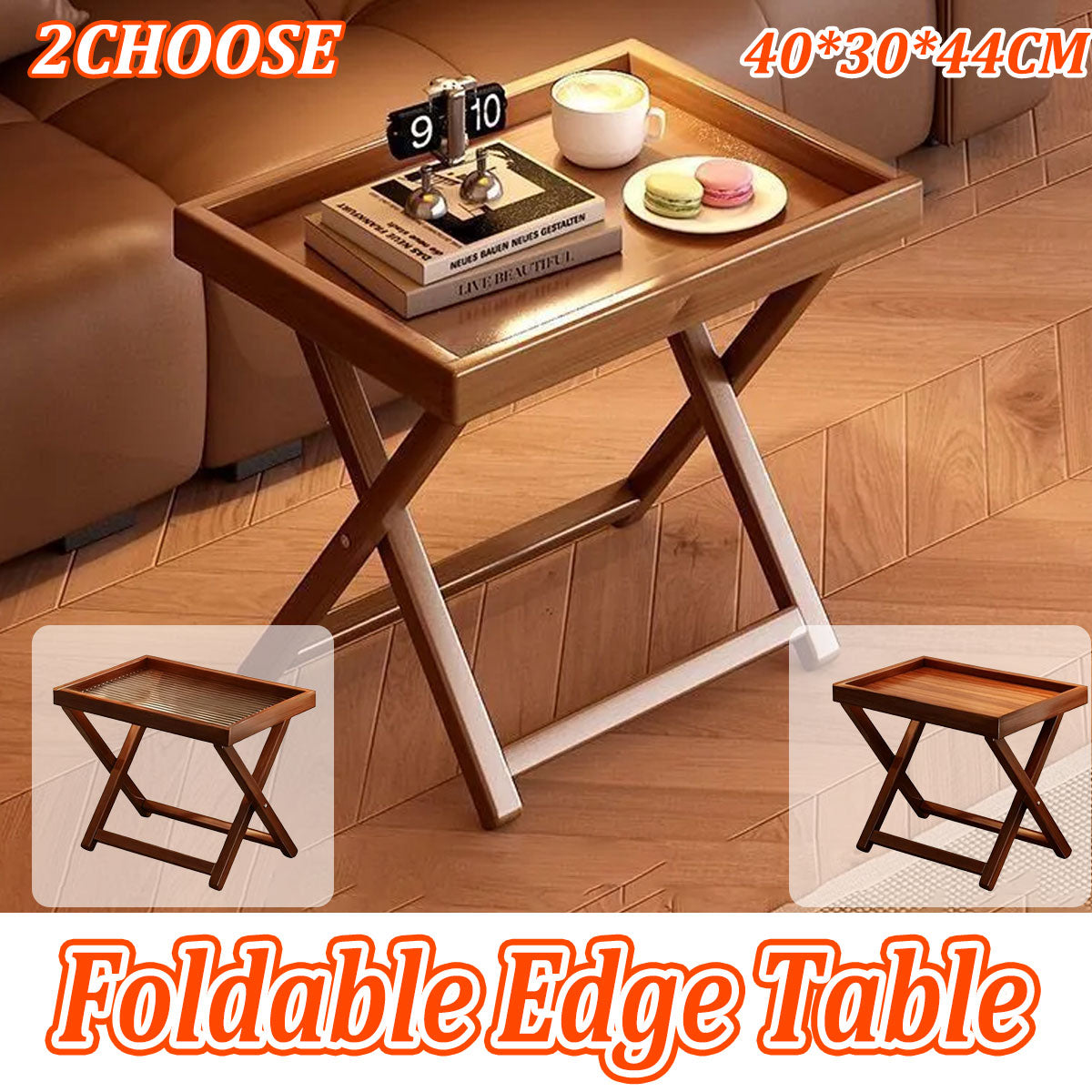Bamboo Folding Side Table with Removable Tray Top