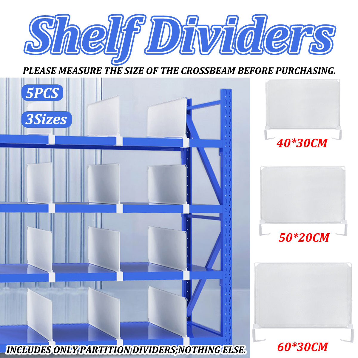 5pcs Snap-On Shelf Dividers for Storage