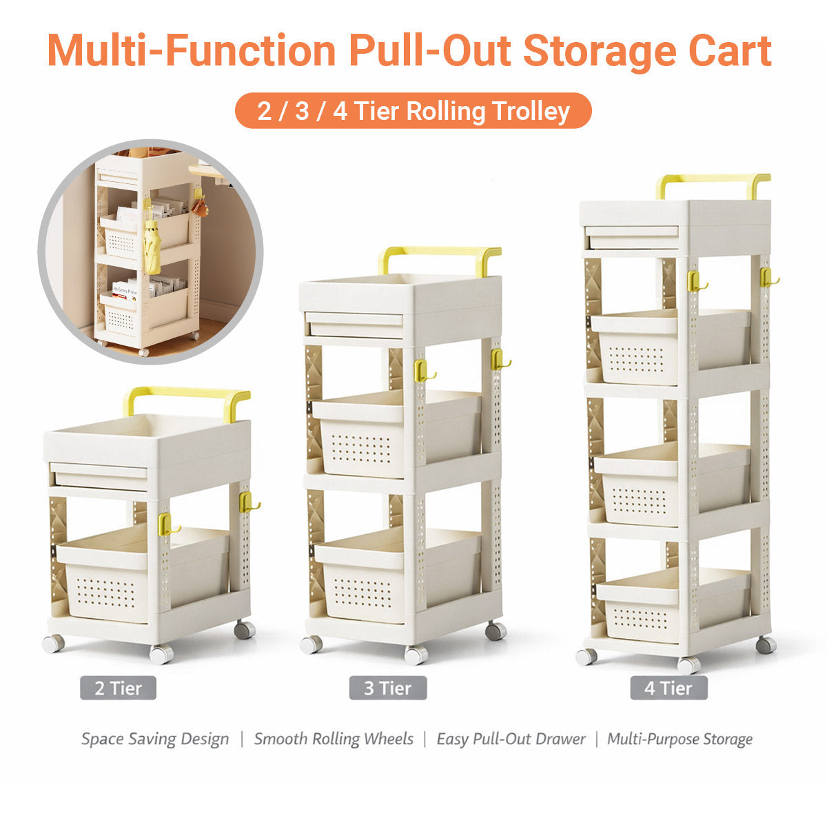 Multi Function Rolling Storage Cart 2-4 Tier