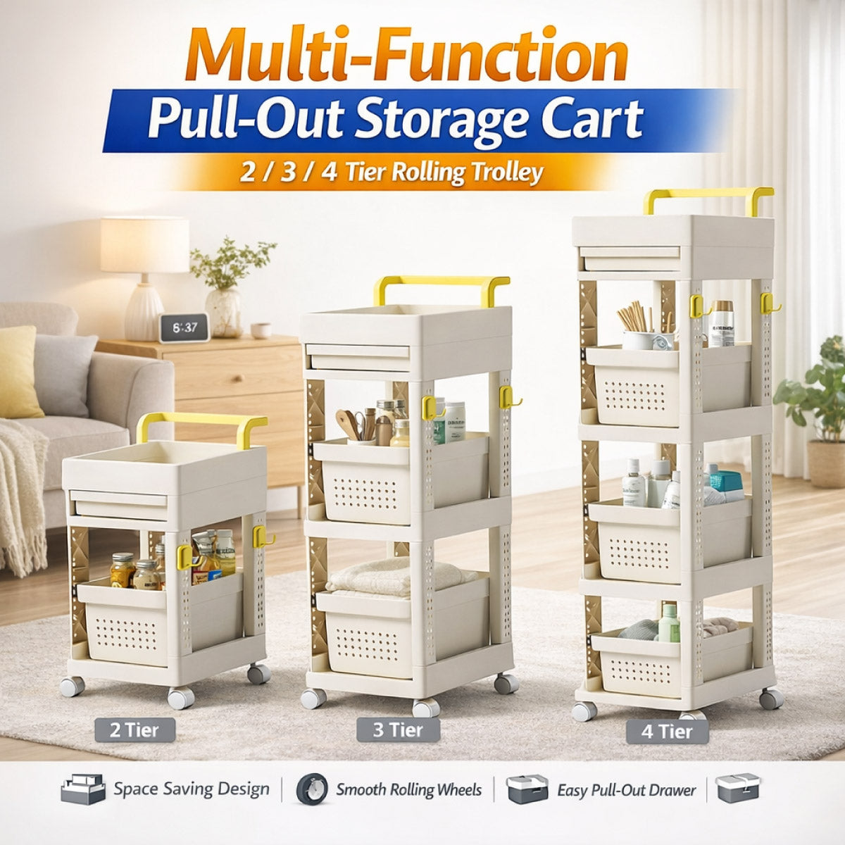 Multi Function Rolling Storage Cart 2-4 Tier