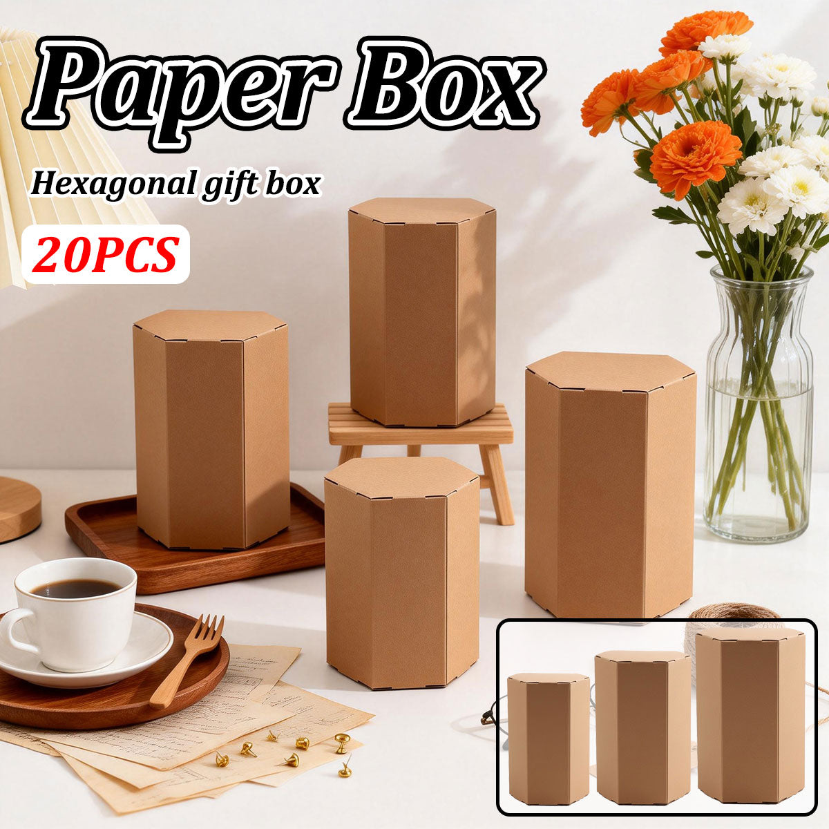 20pcs Kraft Paper Hexagon Gift Boxes for Parties