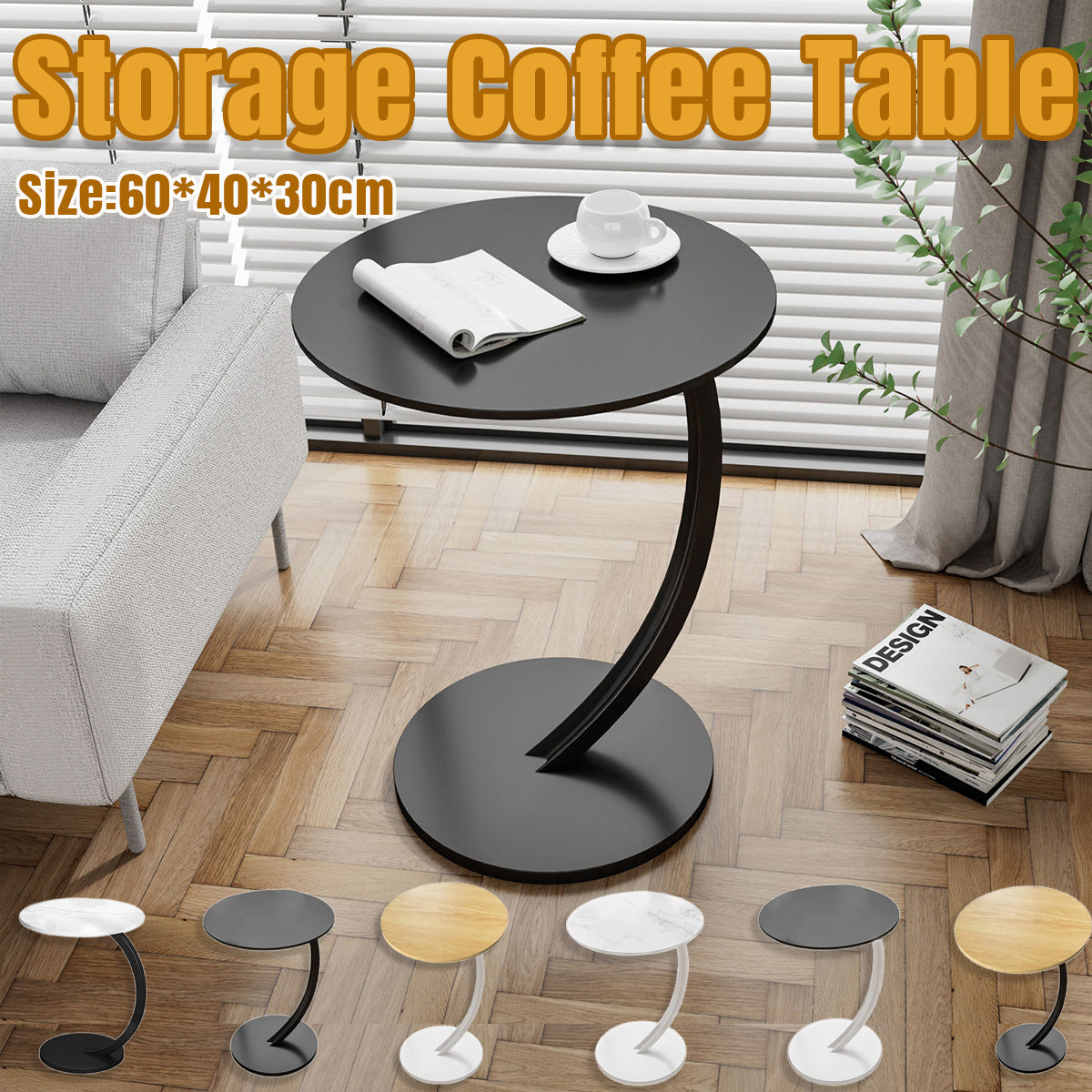 C-Shaped Side Table with Metal Frame for Sofa