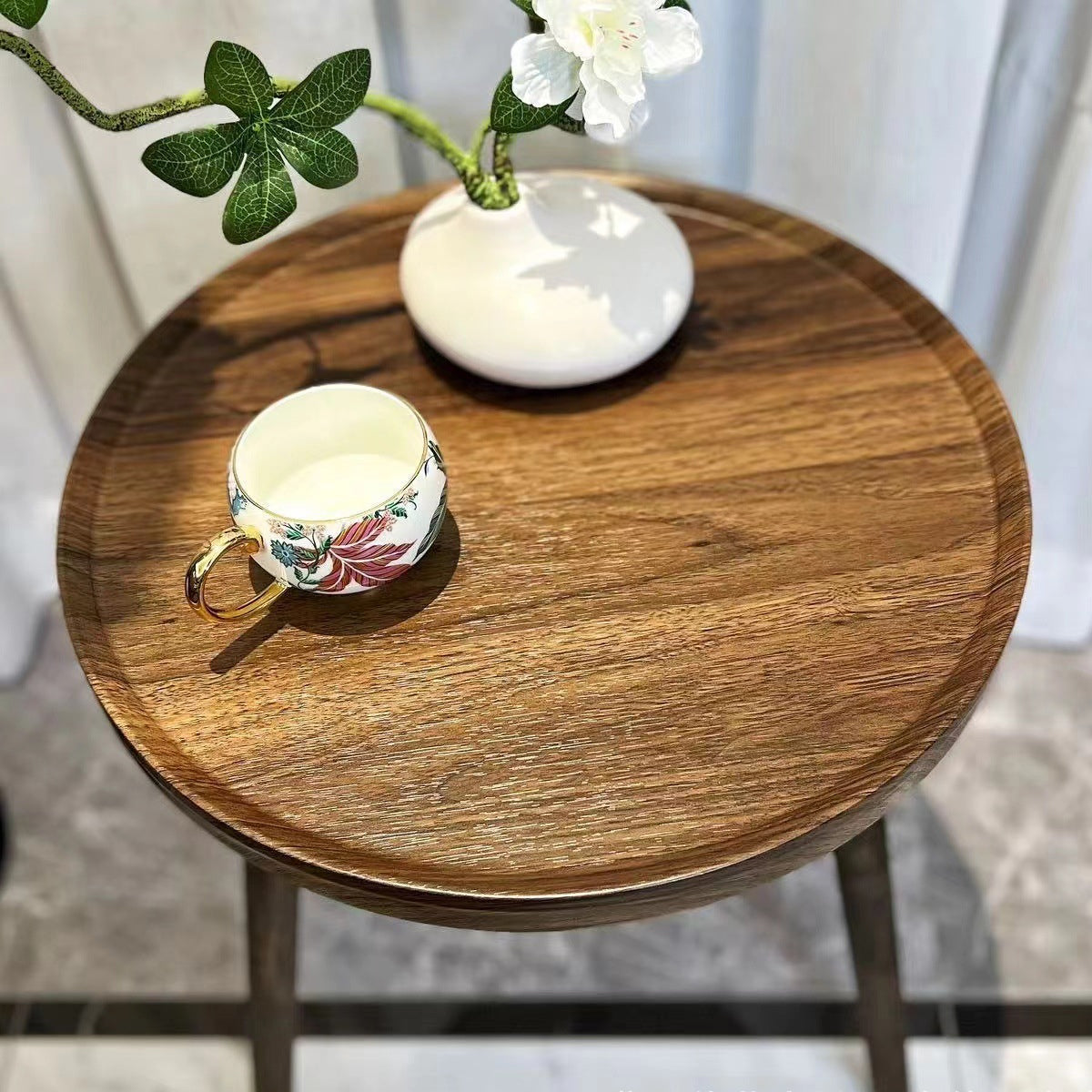 Small Round Coffee Table with Raised Edges