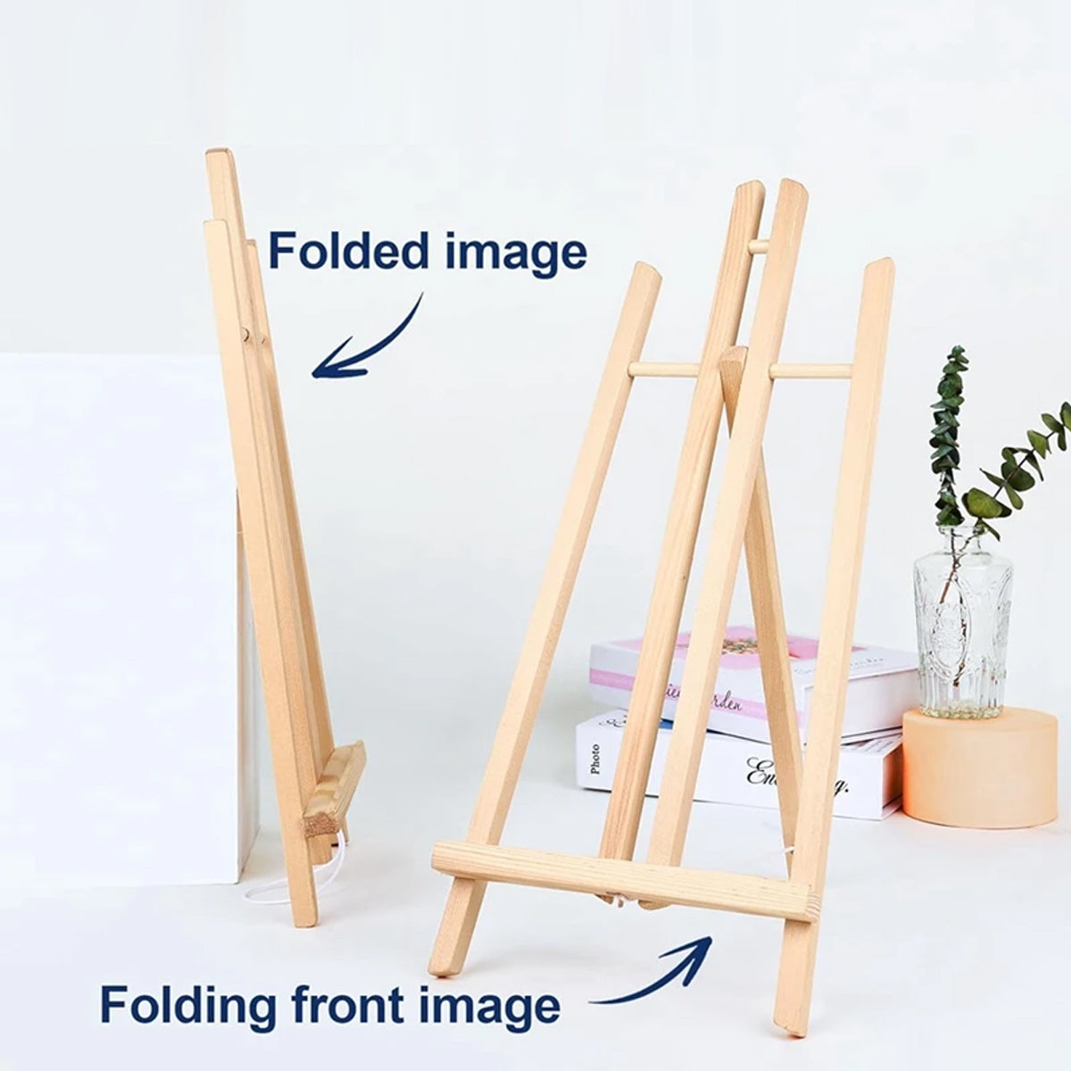 4 Pcs Mini Pine Wood Desktop Tripod Easel with Rope Support