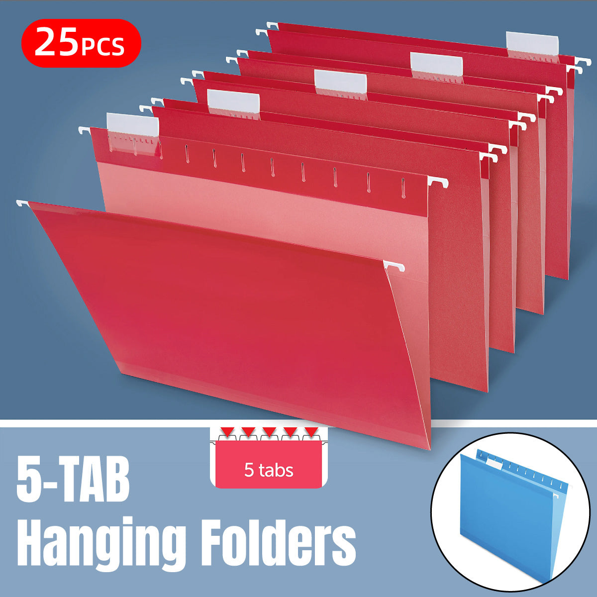 25 Pcs Foolscap Hanging File Folders with Tabs