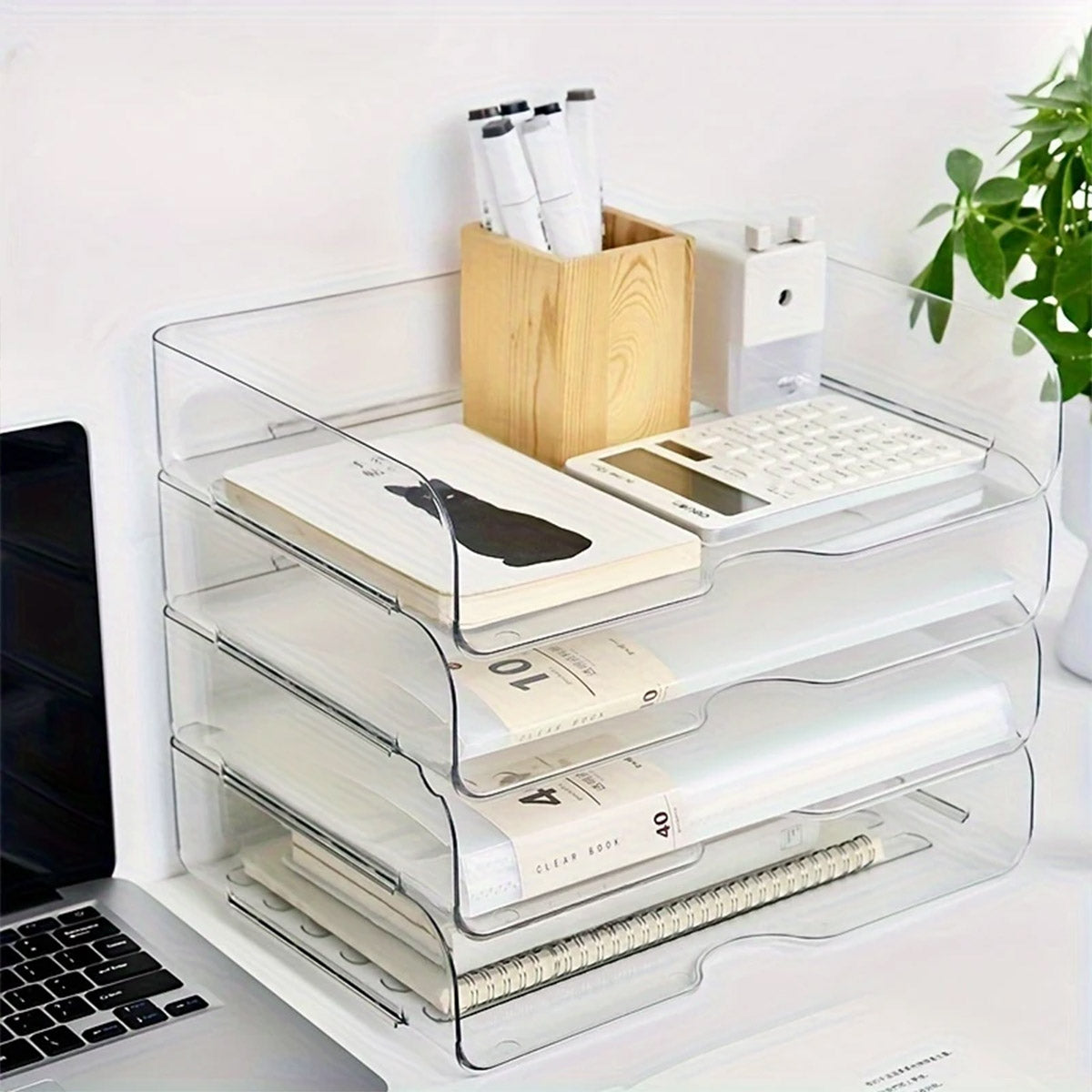 4-Tier Acrylic File Storage Box Stackable Desktop Organizer