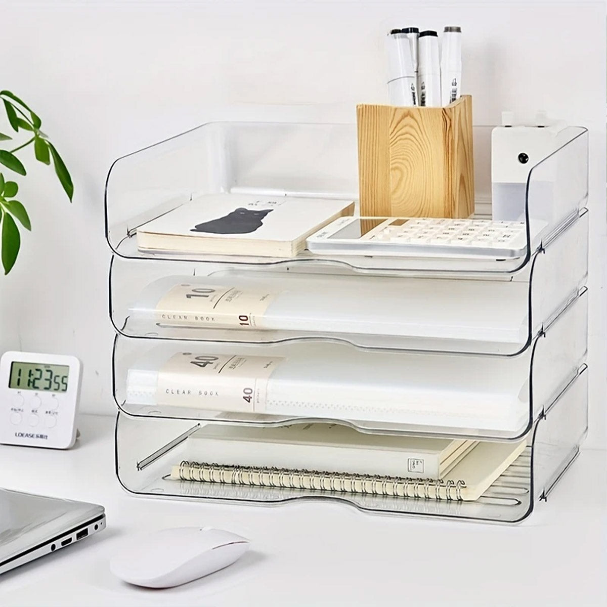 4-Tier Acrylic File Storage Box Stackable Desktop Organizer