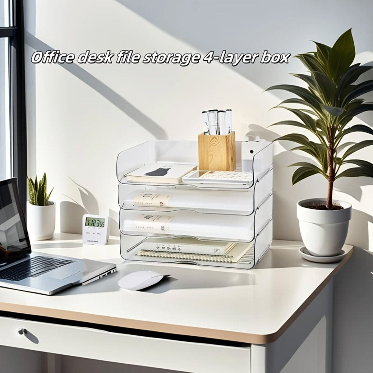 4-Tier Acrylic File Storage Box Stackable Desktop Organizer