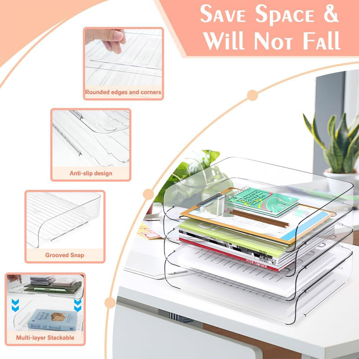4-Tier Acrylic File Storage Box Stackable Desktop Organizer
