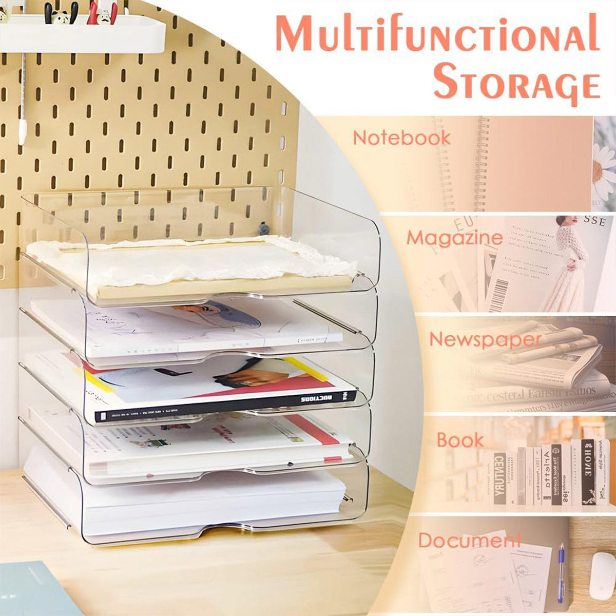 4-Tier Acrylic File Storage Box Stackable Desktop Organizer