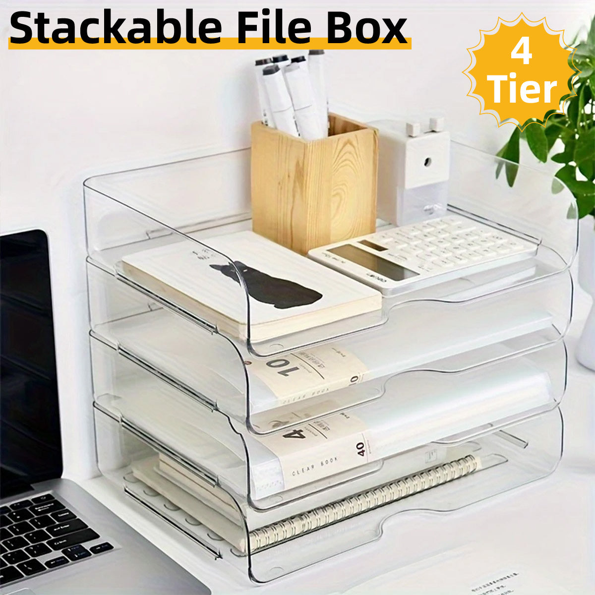 4-Tier Acrylic File Storage Box Stackable Desktop Organizer