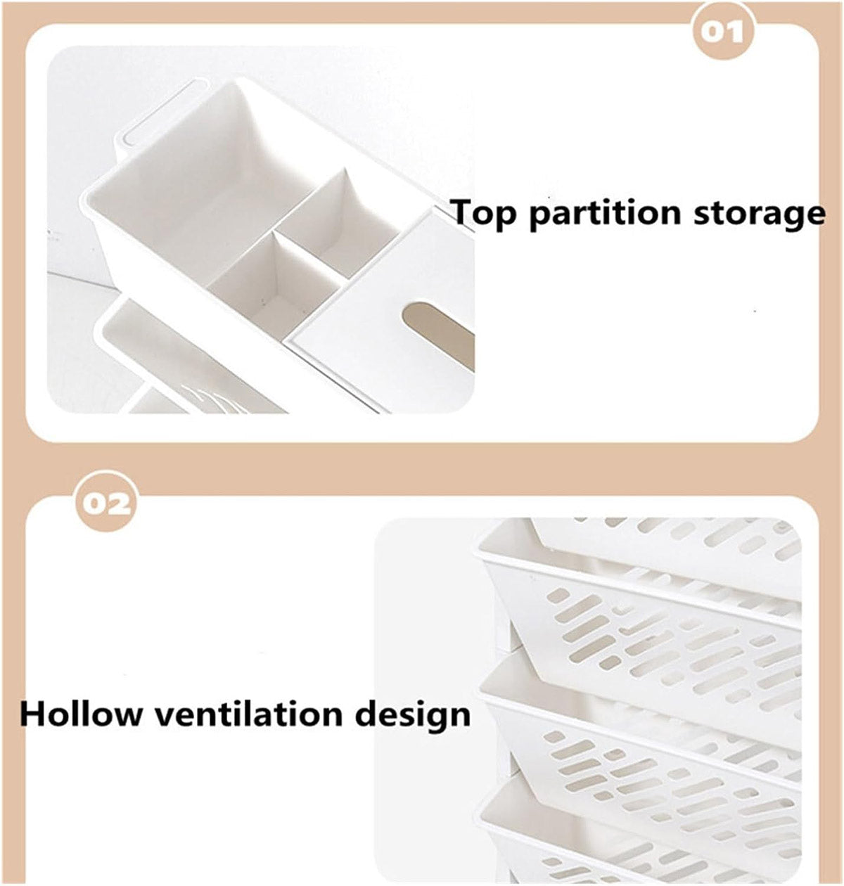 Six Tier Removable Bookshelf Organiser with Wheels White Plastic