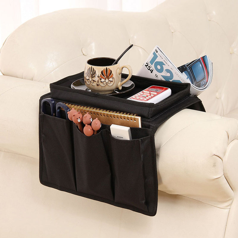 Sofa Arm Organizer with 6 Pockets and Table Top