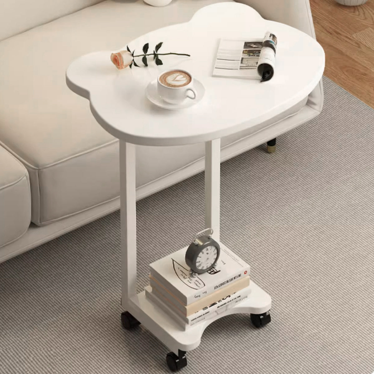 Moveable Side Table with Rolling Wheels for Sofa and Bedside
