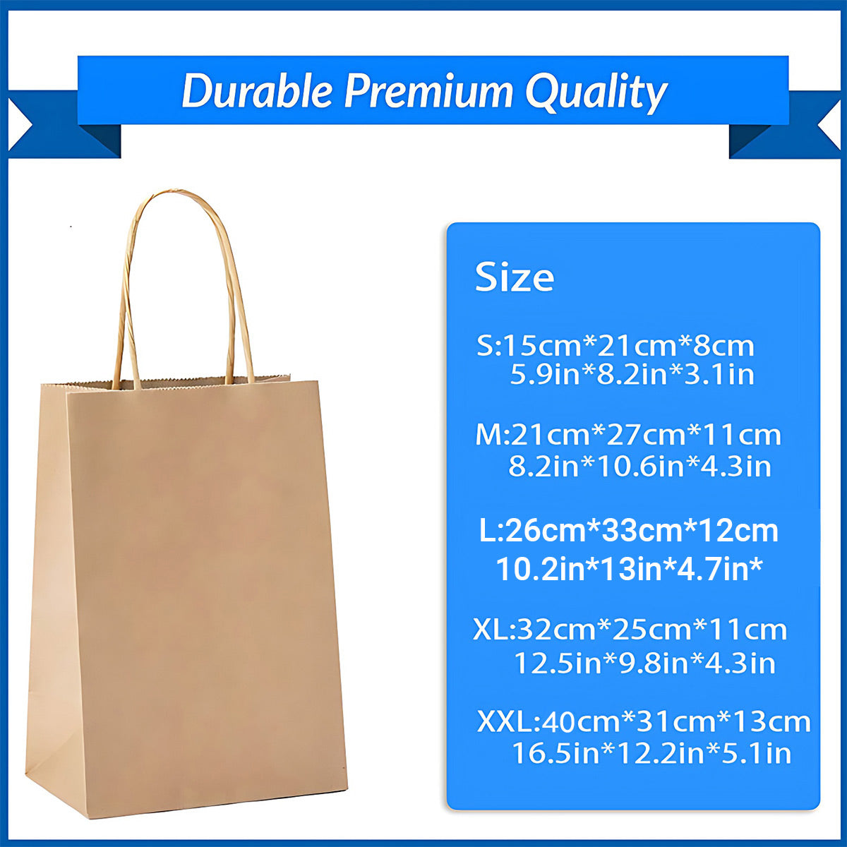 50pcs Kraft Paper Gift Bags with Rope Handles