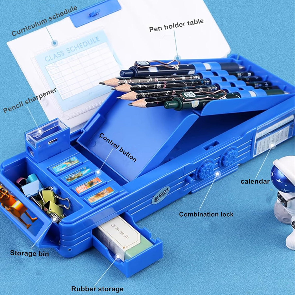 Astronaut Stationery Case PVC Blue with Zipper Compartments