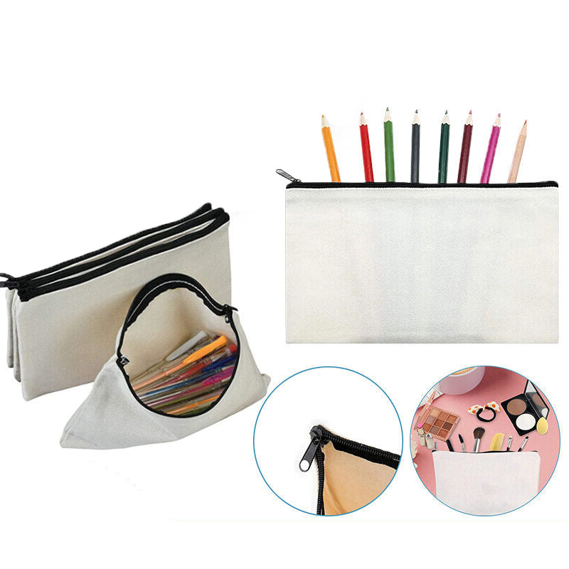10 Pcs Canvas Makeup Bags Blank DIY Zipper Pouch Set