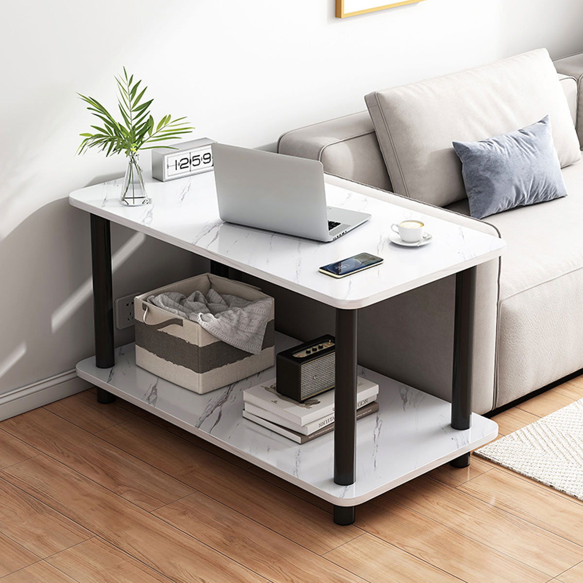 Office Break Room Coffee Table with Double Storage and Space-Saving Design