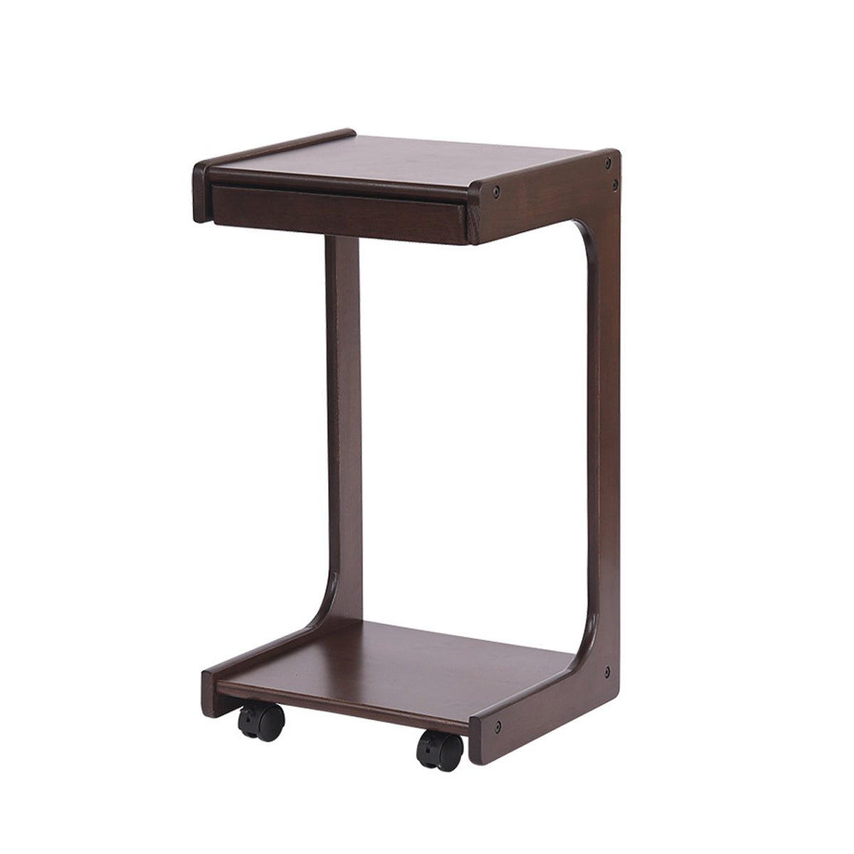 Solid Wood Rolling Coffee Table with Wheels 2-Tier Design