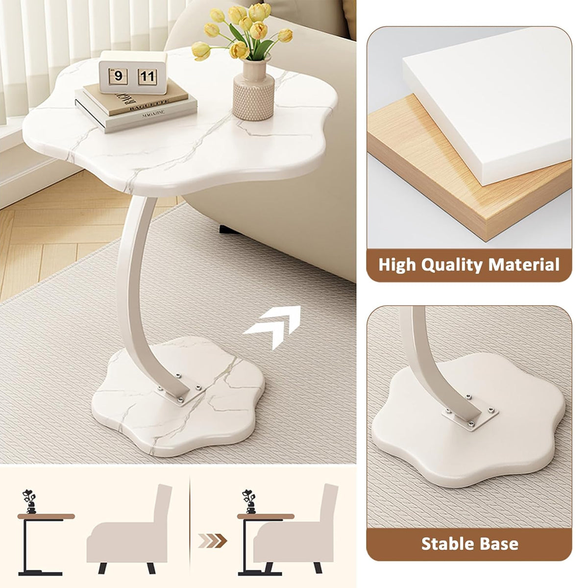 White Side Table with Storage Shelf for Home Office Use