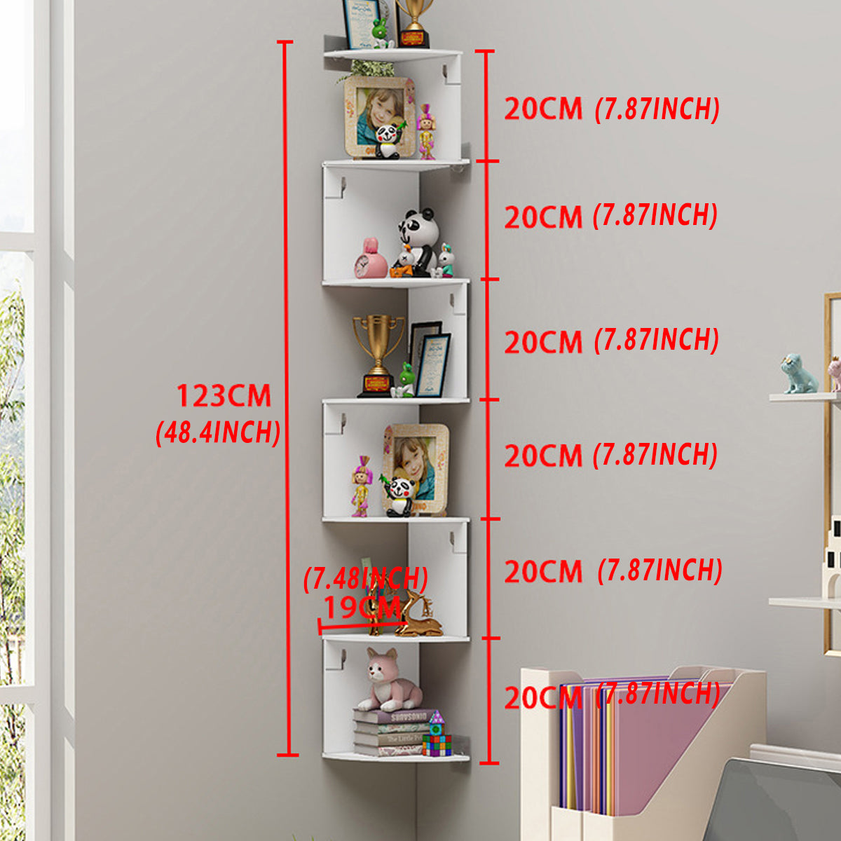 Corner Wall Mounted Storage Rack Multi Tier PVC Shelf