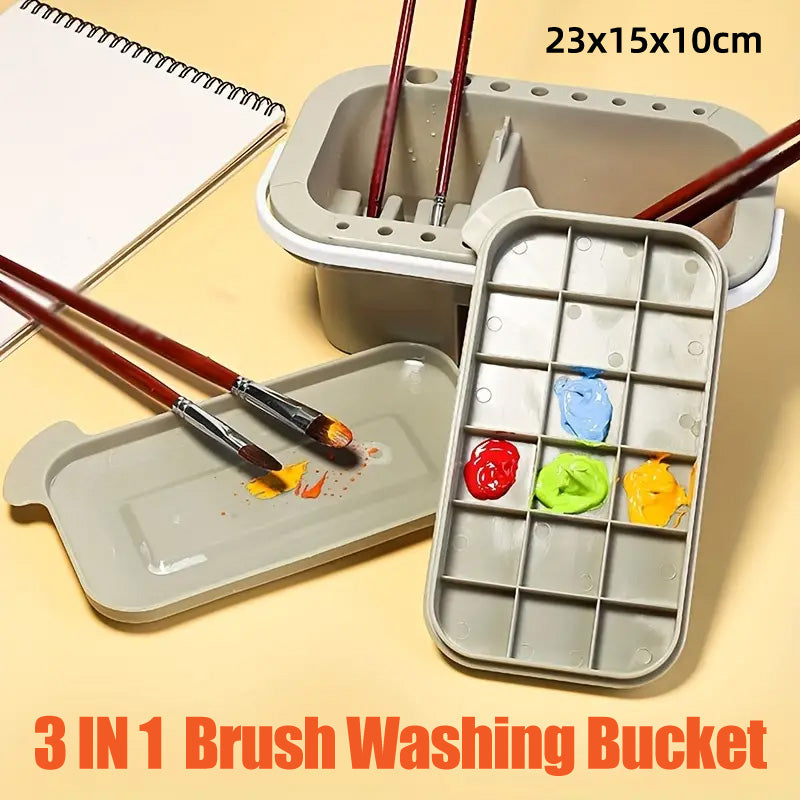 3-in-1 Pen Wash Bucket with Palette and 18 Compartments