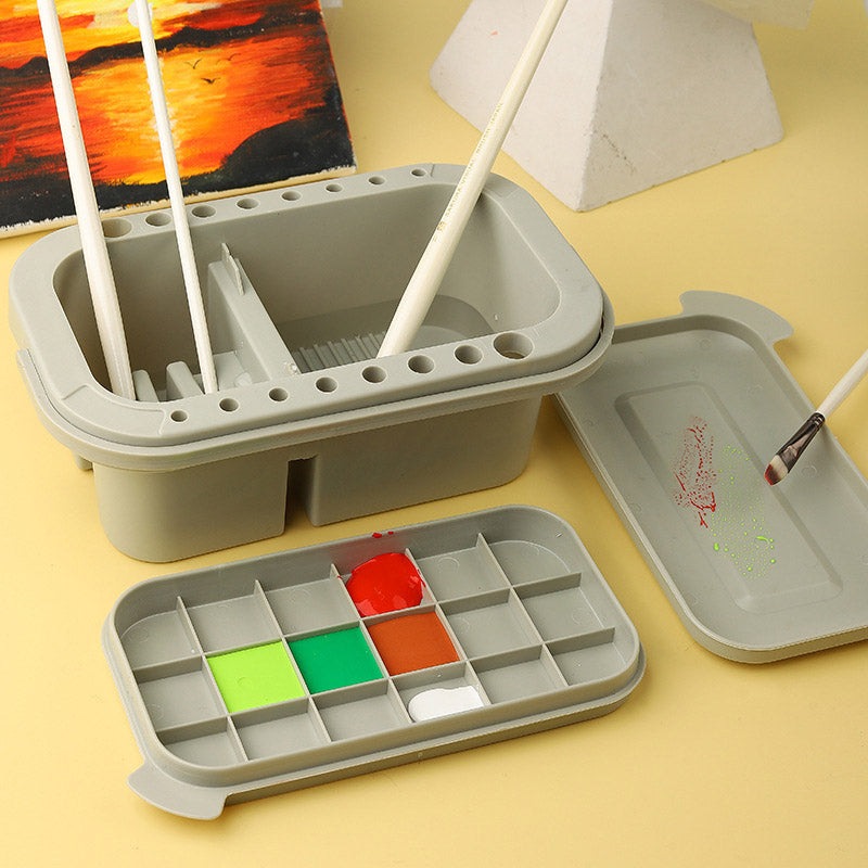 3-in-1 Pen Wash Bucket with Palette and 18 Compartments