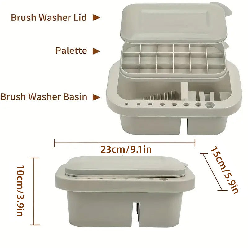 3-in-1 Pen Wash Bucket with Palette and 18 Compartments