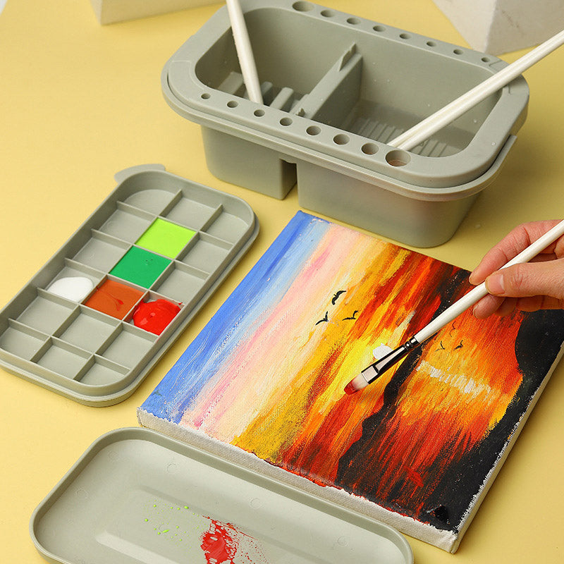 3-in-1 Pen Wash Bucket with Palette and 18 Compartments