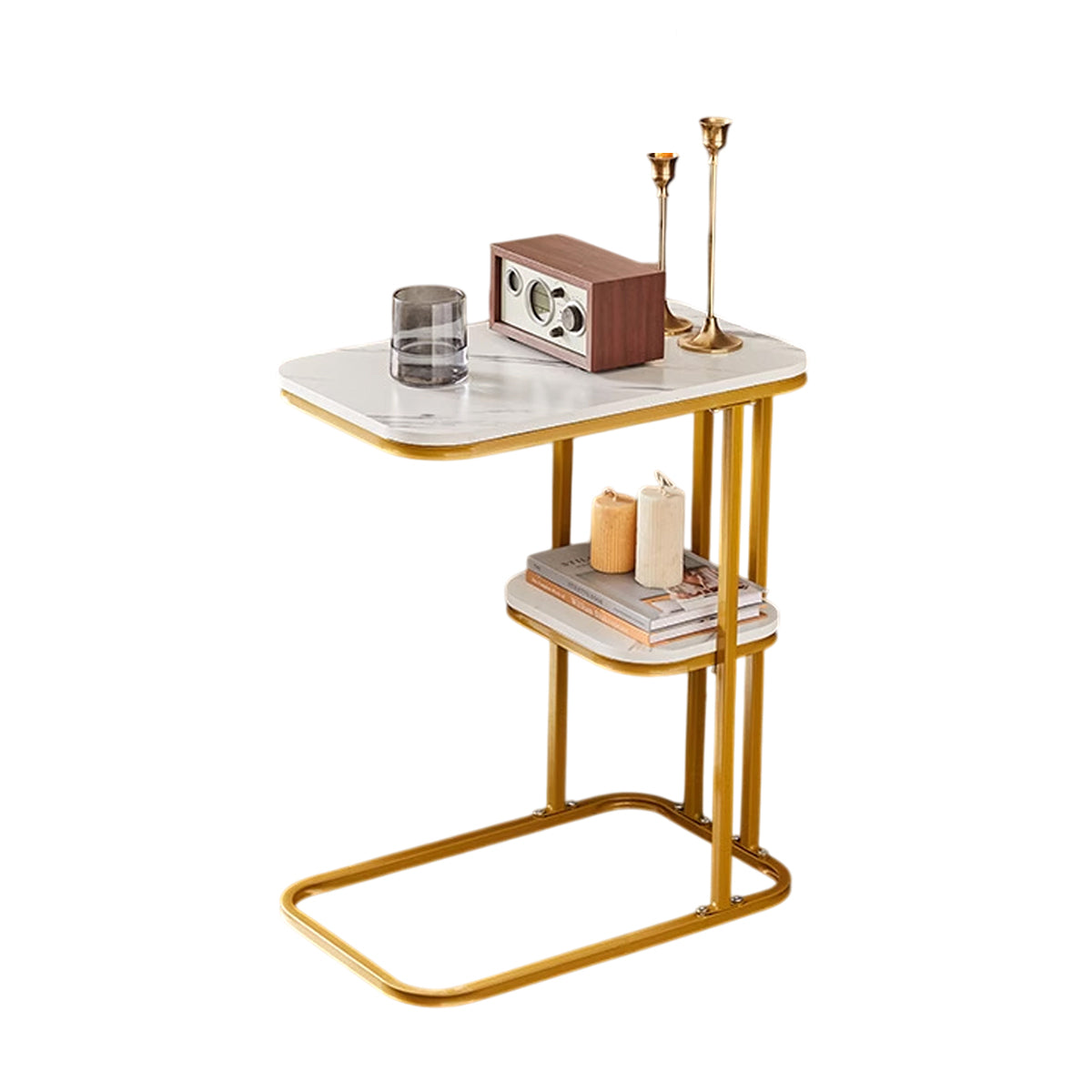 2-Tier Sofa Side Table with Storage Shelf Living Room