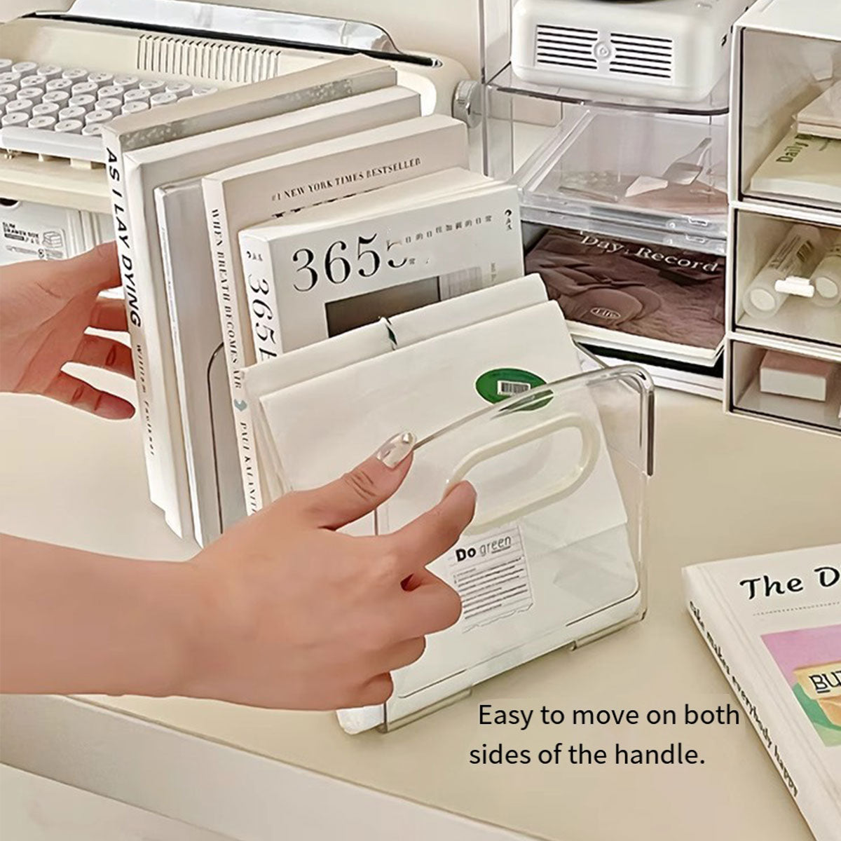 Acrylic Book Stand Transparent Storage Box with Pen Holder