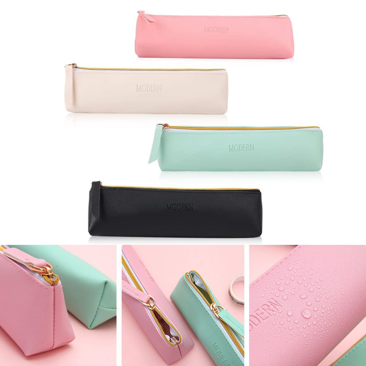 4 Pcs PU Leather Pencil Case Makeup Cosmetic Pouch Set