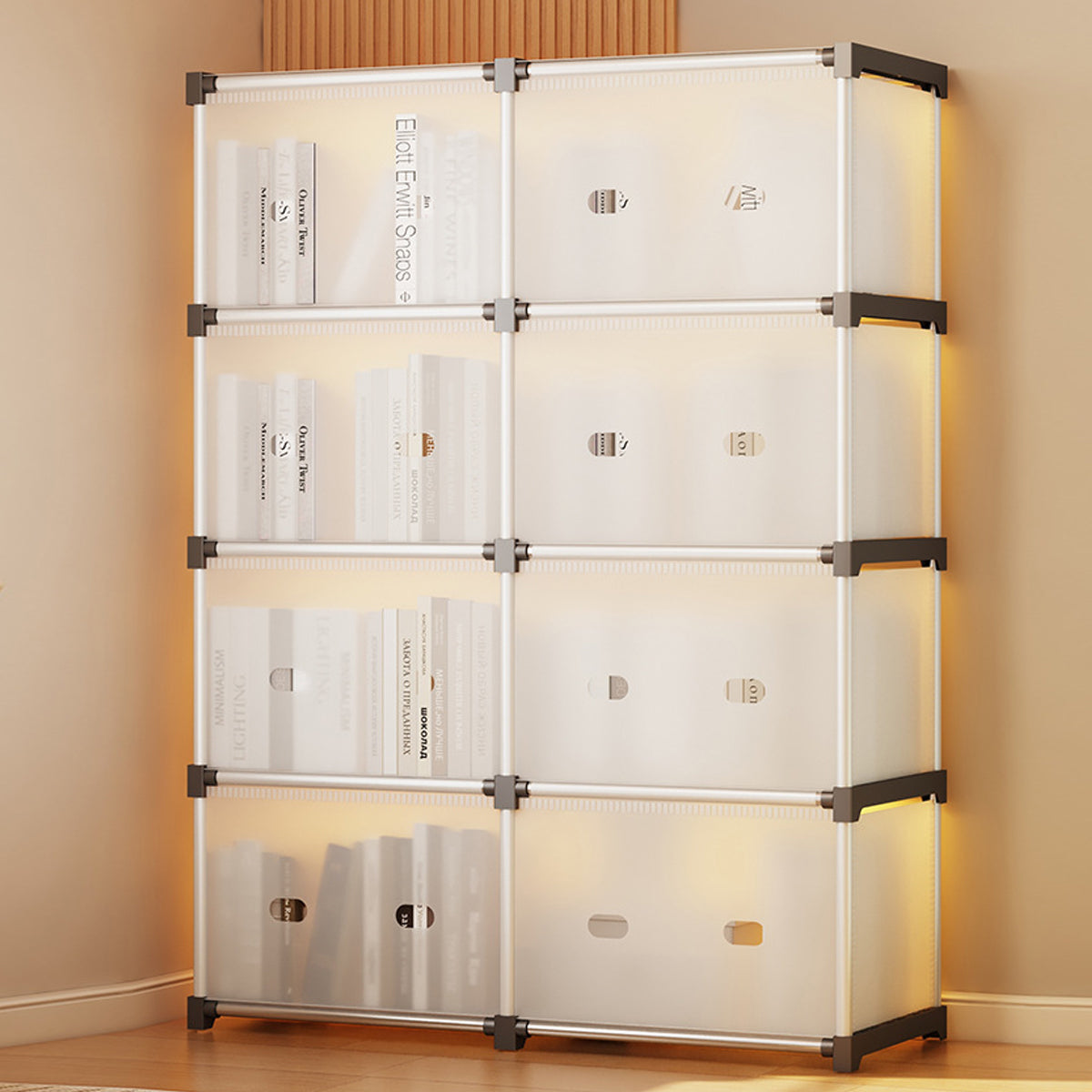 5 Tier Double Row Bookshelf Rack with Doors Storage Unit