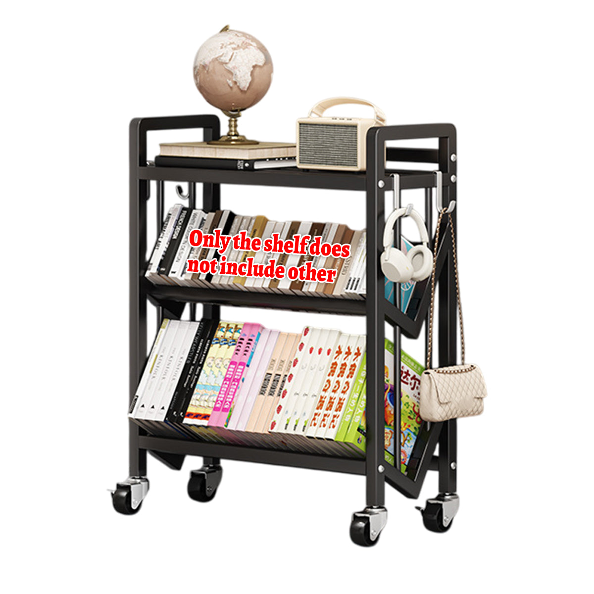 3-Tier Steel Storage Rack Bookshelf Rolling Mobile Home Organizer