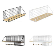 Wall Mounted Iron Storage Rack with Hooks and Tissue Holder