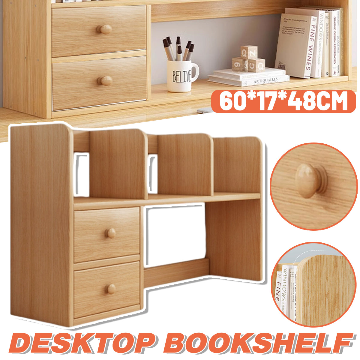 Desktop Bookshelf Organizer Bookcase Rack for Home Office Use