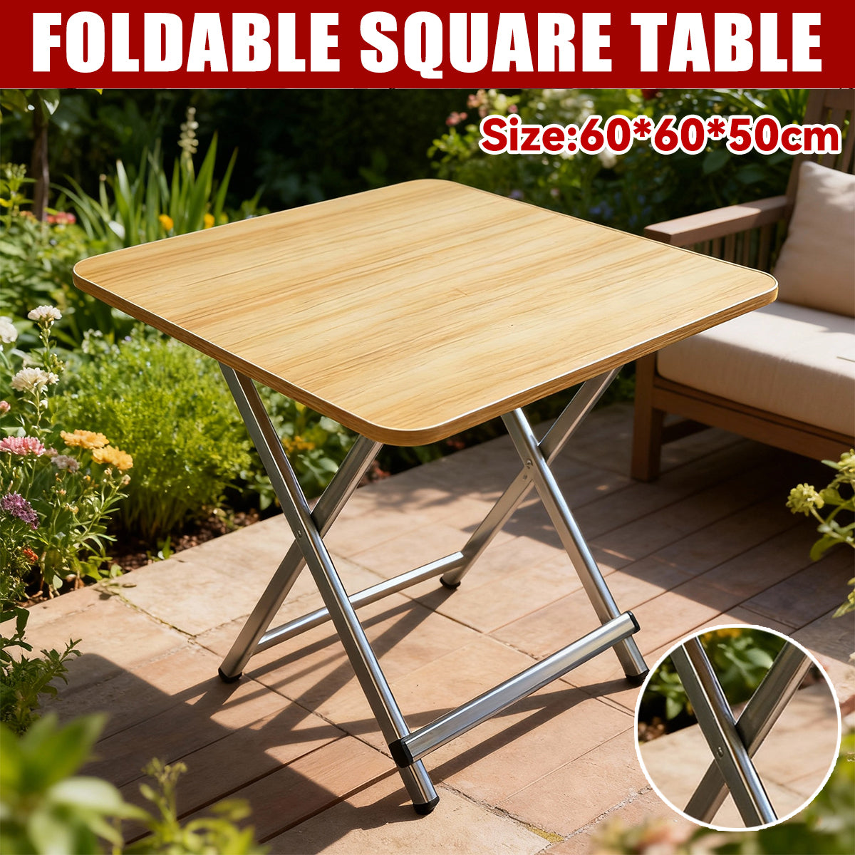 60cm Wooden Folding Square Table for Home and Workspace