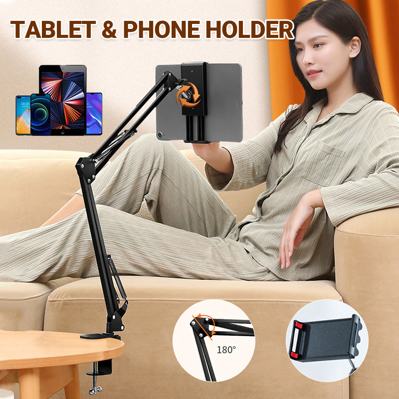 Long Arm Tablet Stand Phone Holder with 360° Rotation for Desk and Bed
