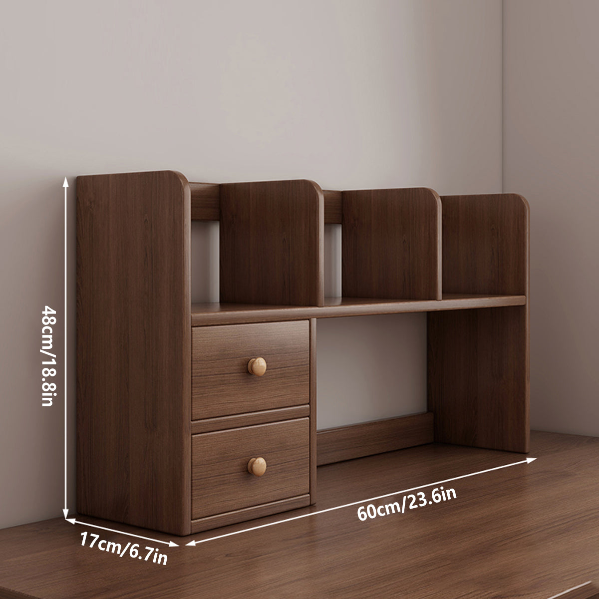Solid Wood Desktop Shelf Two Tiers for Books Files