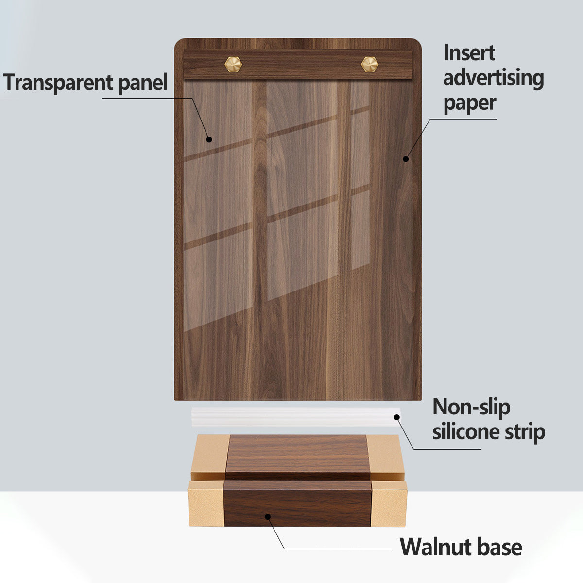 2 Pcs A4 Walnut Acrylic Desktop Display Stand