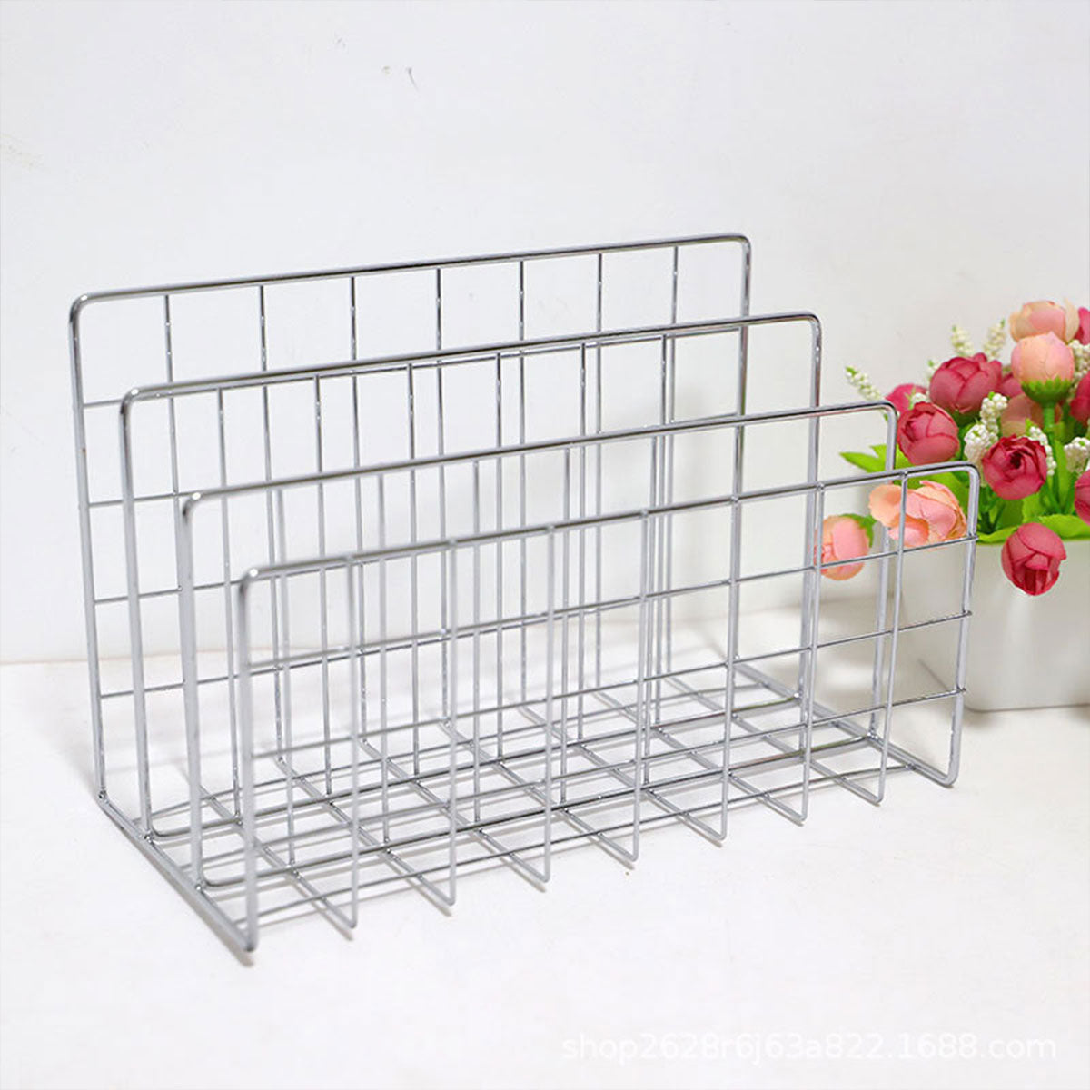 Three Layer Iron Document Organiser Rack Space Saving Silver Finish