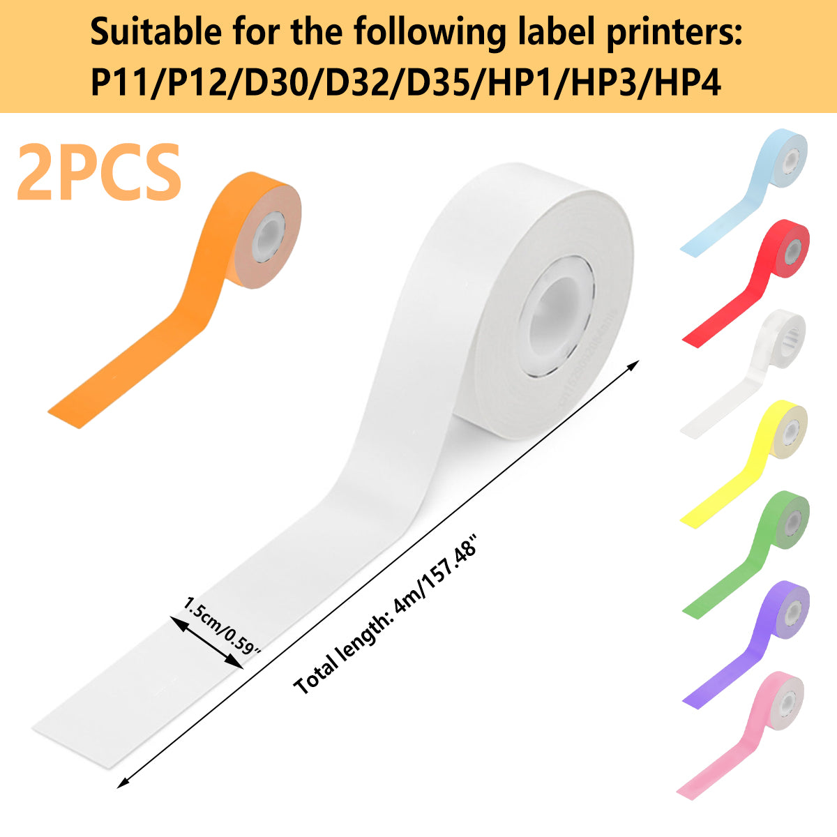 2 Rolls Square Thermal Label Paper 15mm x 4m for Barcode Printing
